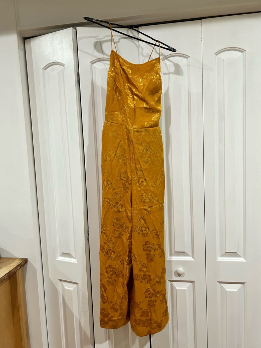 Urban Outfitters Mustard Yellow Floral Satin Jumpsuit nwot